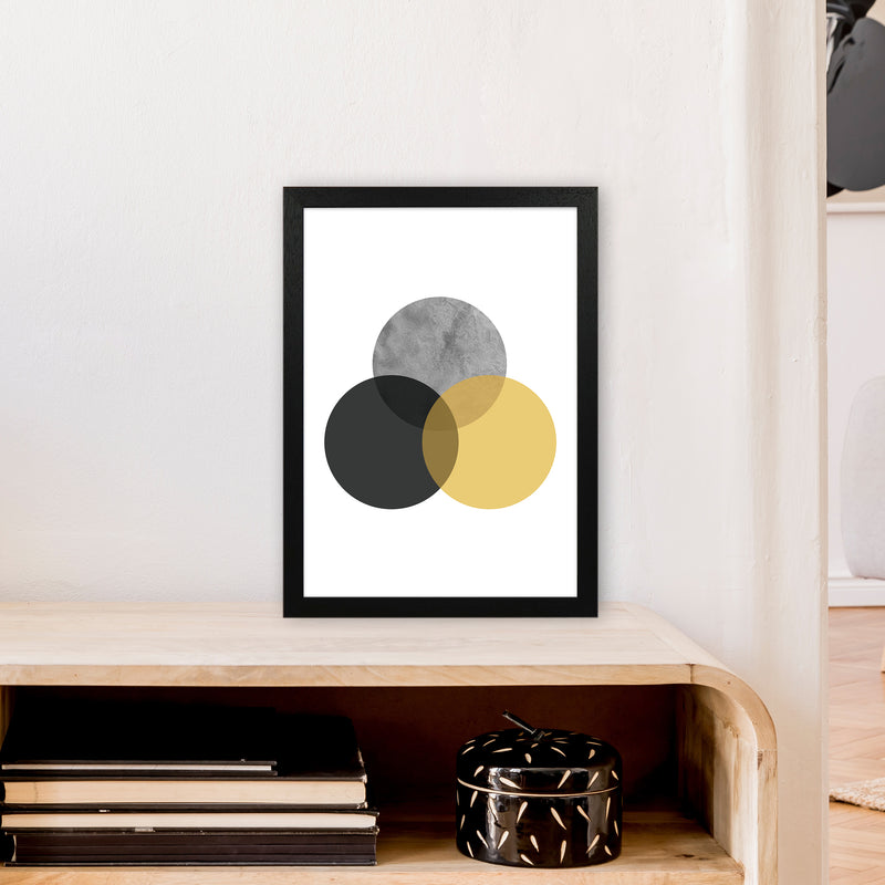 Geometric Mustard And Black Circles  Art Print by Pixy Paper A3 White Frame