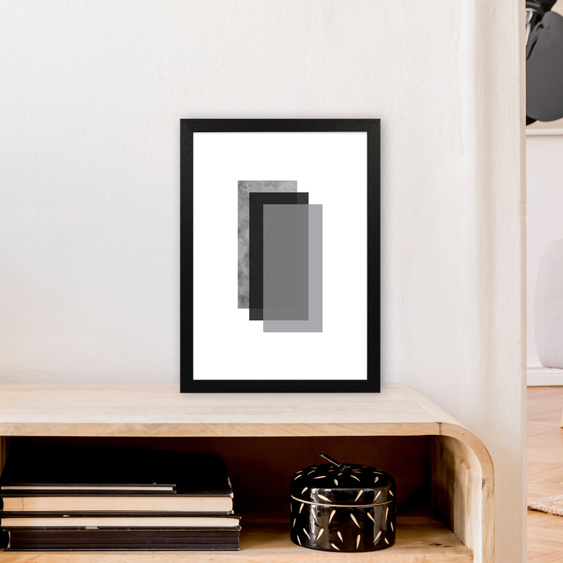 Geometric Grey And Black Rectangles  Art Print by Pixy Paper A3 White Frame