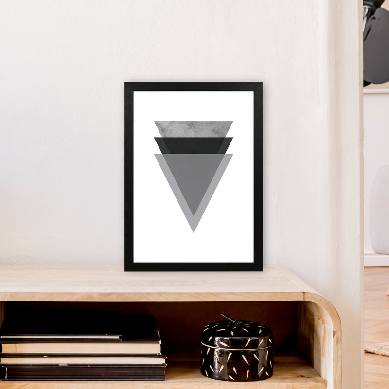 Geometric Grey And Black Triangles  Art Print by Pixy Paper A3 White Frame