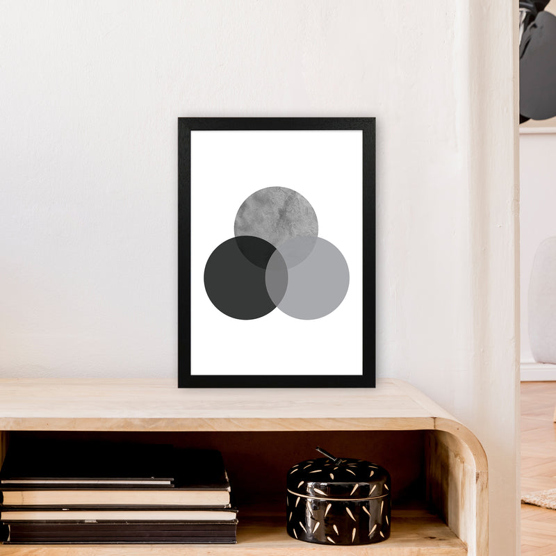 Geometric Grey And Black Circles  Art Print by Pixy Paper A3 White Frame