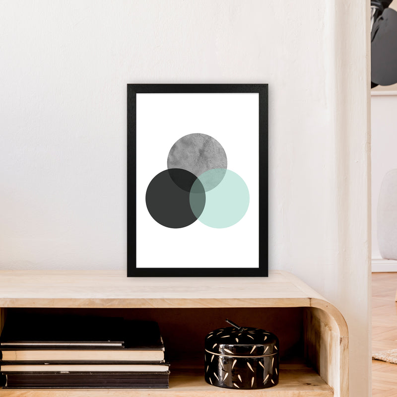 Geometric Mint And Black Circles  Art Print by Pixy Paper A3 White Frame