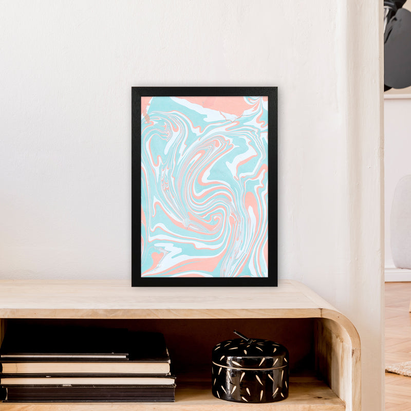 Liquid Mix Turquoise And Salmon  Art Print by Pixy Paper A3 White Frame