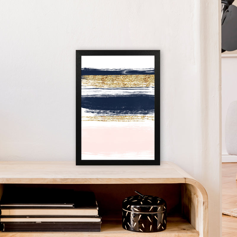 Lux Navy And Pink Paint Stripes  Art Print by Pixy Paper A3 White Frame