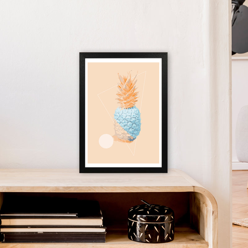 Pineapple In Blue With Peach  Art Print by Pixy Paper A3 White Frame