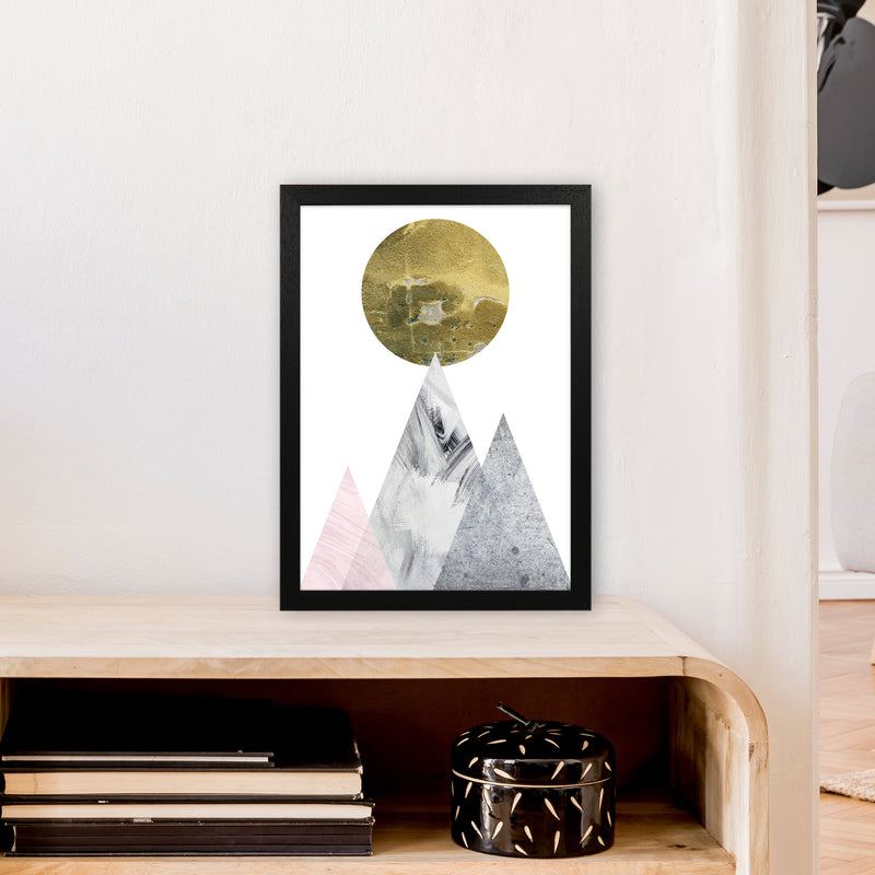 Luna Gold Moon And Mountains  Art Print by Pixy Paper A3 White Frame