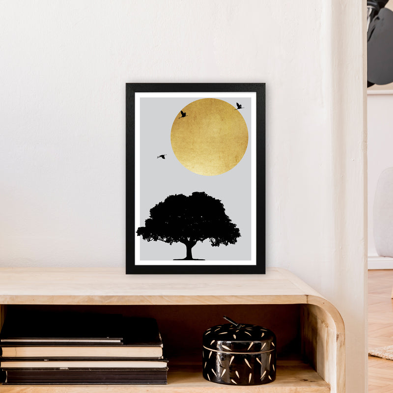 Gold Sun And Tree Abstract  Art Print by Pixy Paper A3 White Frame