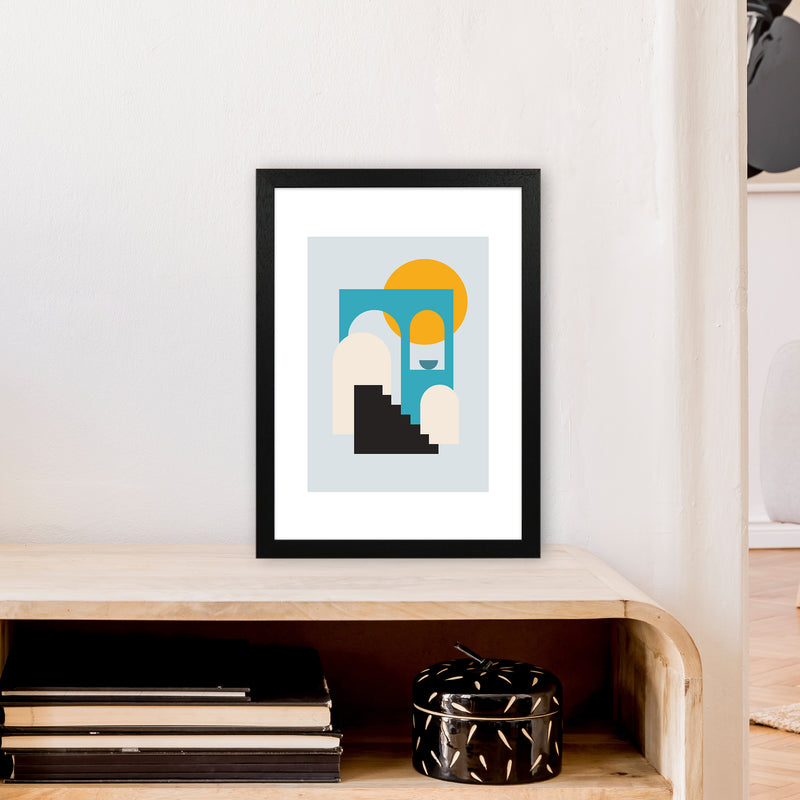 Mita Teal Stairs To Sun N5  Art Print by Pixy Paper A3 White Frame