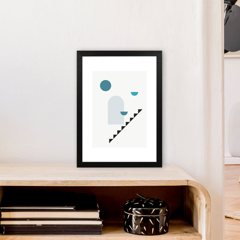 Mita Teal Stairs Right N15  Art Print by Pixy Paper A3 White Frame