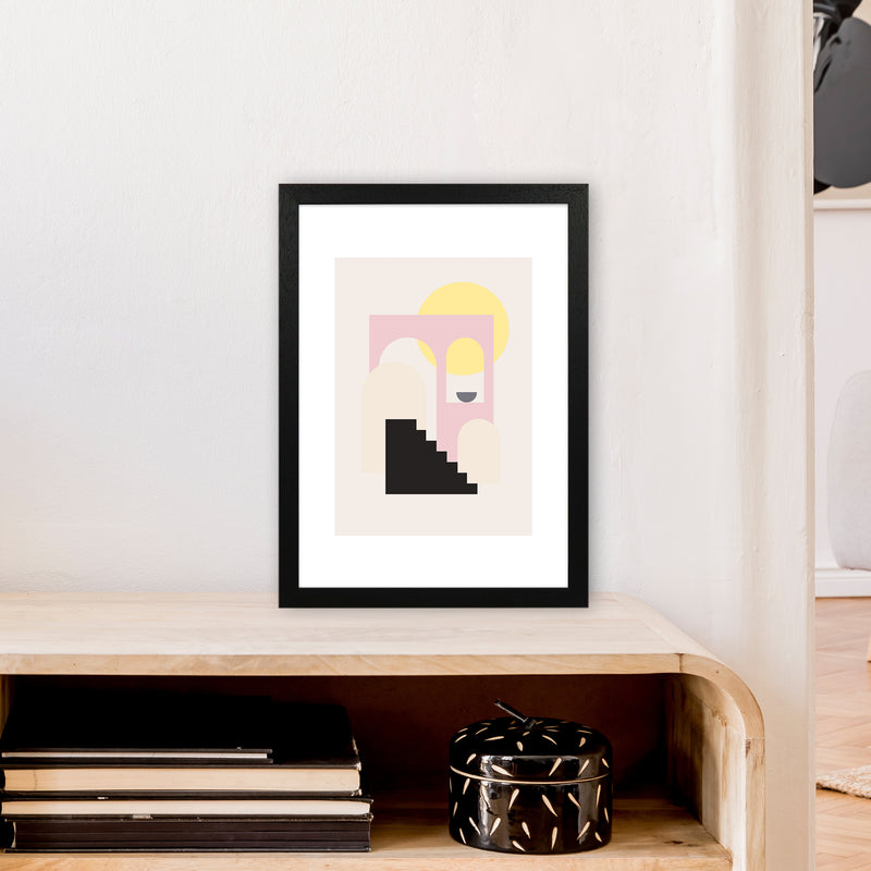 Mila Pink Stairs To Sun N6  Art Print by Pixy Paper A3 White Frame