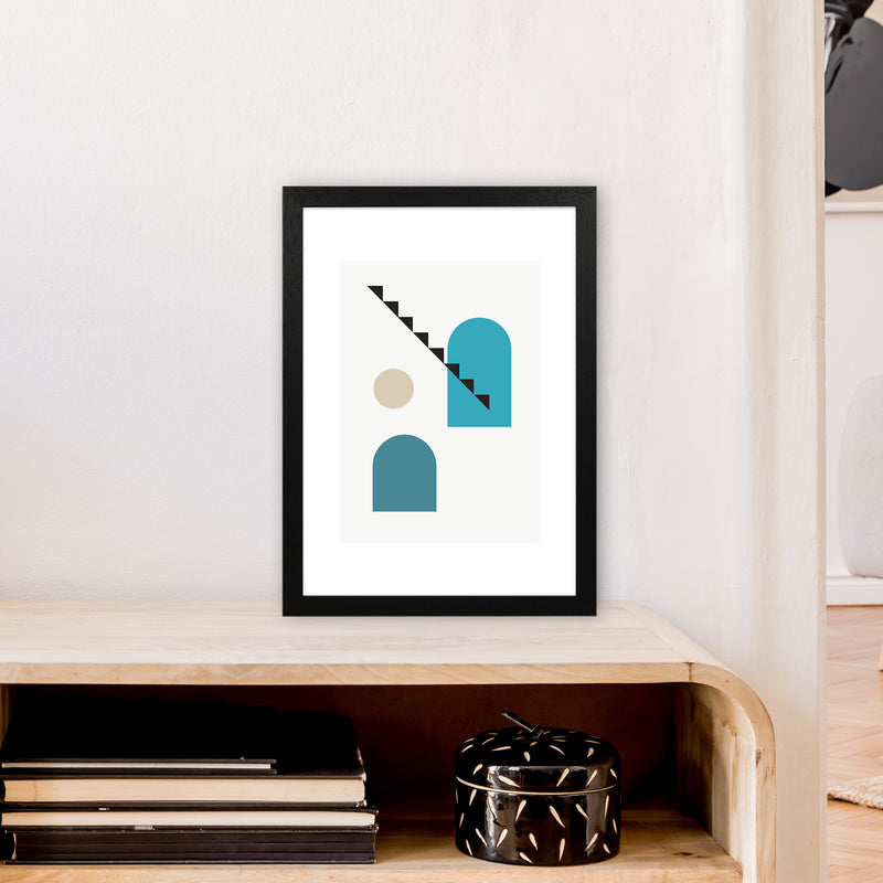 Mita Teal Stairs Left N3  Art Print by Pixy Paper A3 White Frame