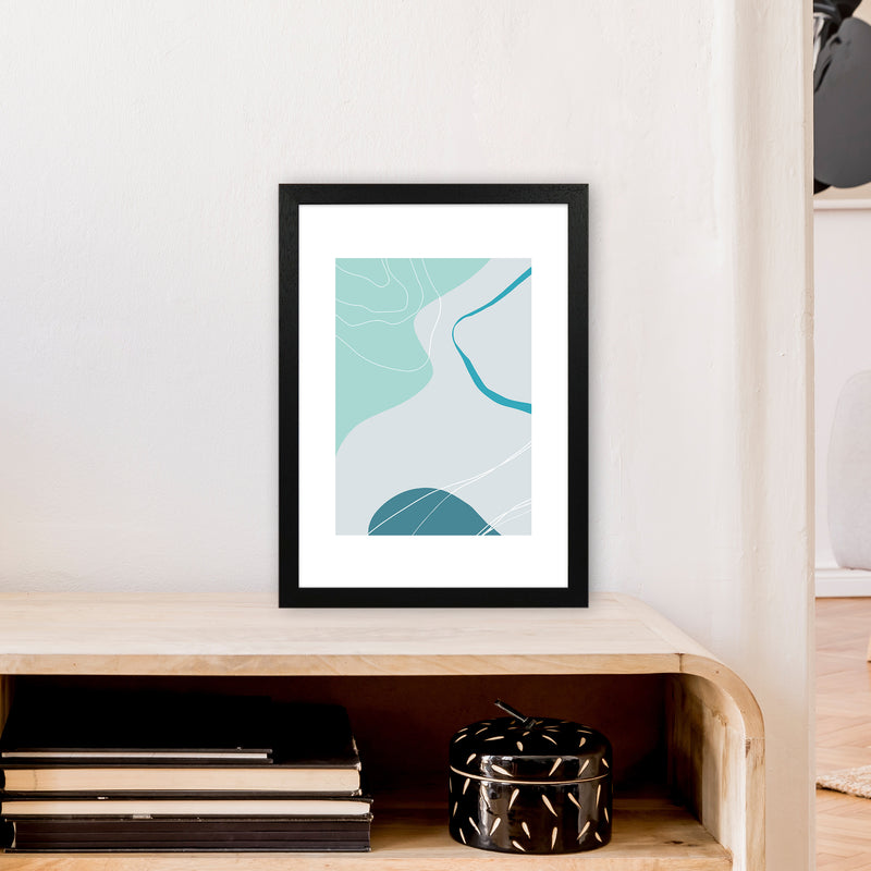 Mita Teal Abstract N17  Art Print by Pixy Paper A3 White Frame