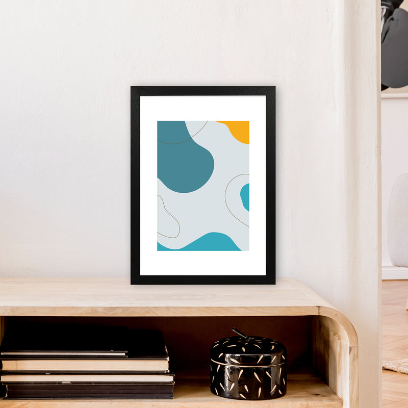Mita Teal Abstract N16  Art Print by Pixy Paper A3 White Frame