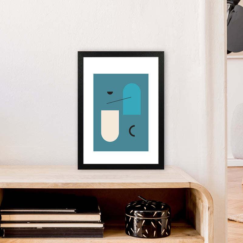 Mita Teal Abstract N4  Art Print by Pixy Paper A3 White Frame