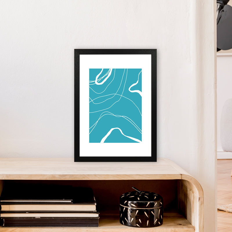 Mita Teal Swirls N13  Art Print by Pixy Paper A3 White Frame