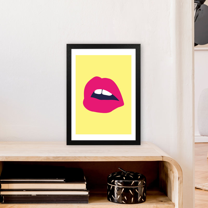 Pink Lips Yellow Back  Art Print by Pixy Paper A3 White Frame