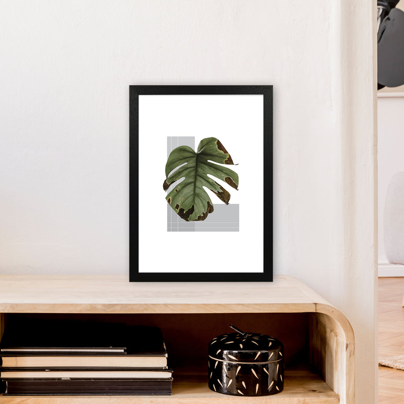 Green Leaf Grey  Art Print by Pixy Paper A3 White Frame
