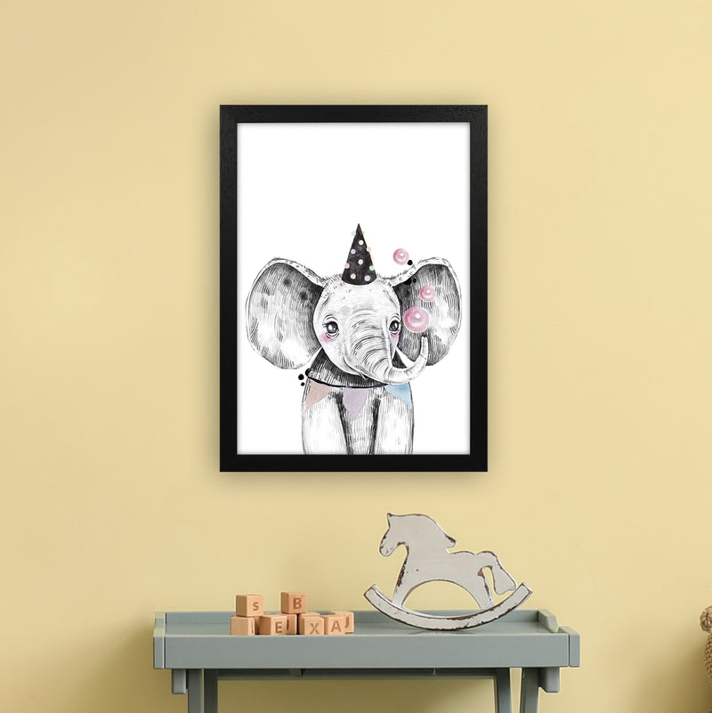 Safari Babies Elephant With Party Hat  Art Print by Pixy Paper A3 White Frame