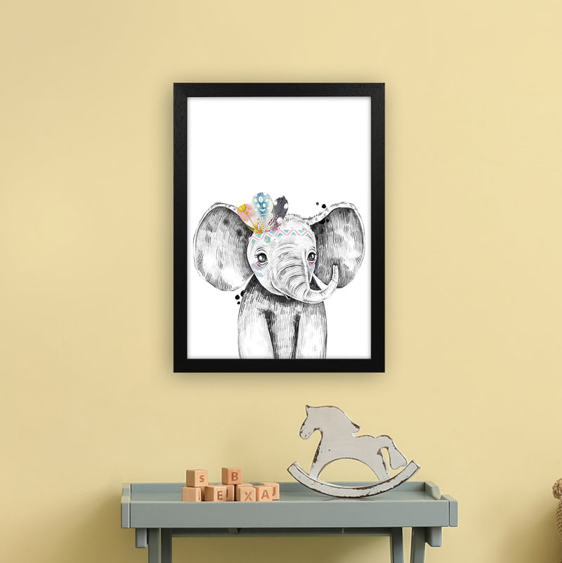 Safari Babies Elephant With Feathers  Art Print by Pixy Paper A3 White Frame