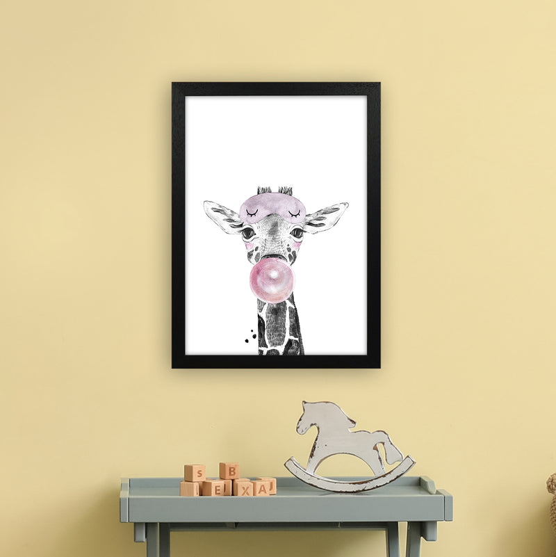Safari Babies Giraffe With Bubble  Art Print by Pixy Paper A3 White Frame