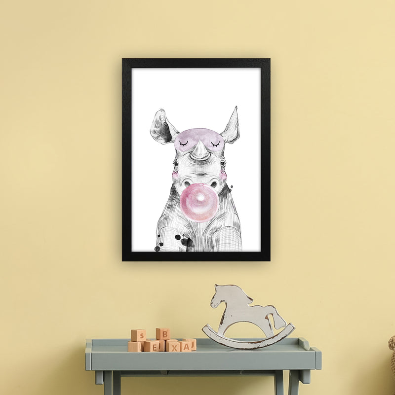 Safari Babies Rhino With Bubble  Art Print by Pixy Paper A3 White Frame