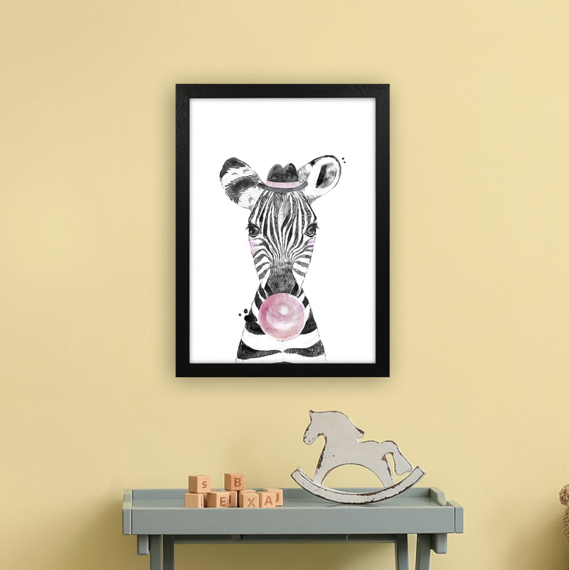 Safari Babies Zebra With Bubble  Art Print by Pixy Paper A3 White Frame