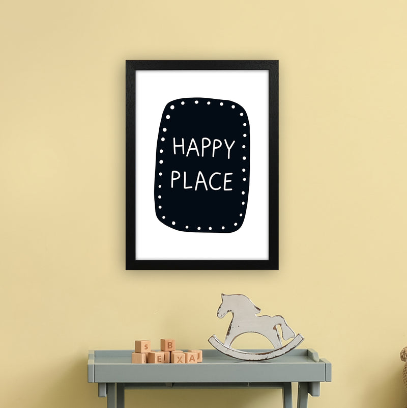 Happy Place Super Scandi Black  Art Print by Pixy Paper A3 White Frame