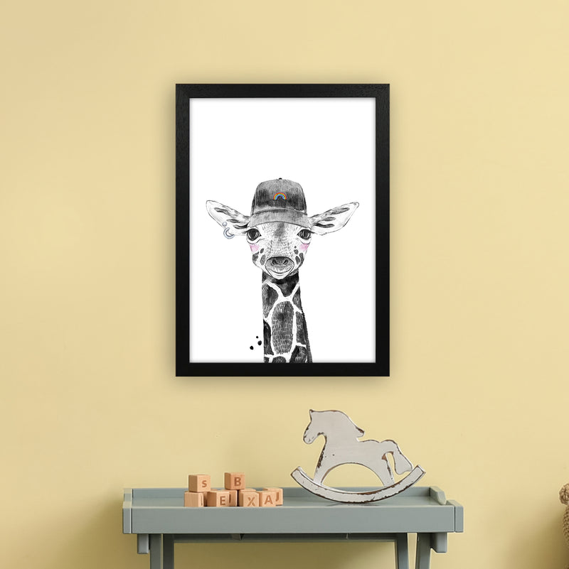 Safari Babies Giraffe With Hat  Art Print by Pixy Paper A3 White Frame