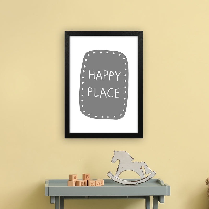 Happy Place Super Scandi Grey  Art Print by Pixy Paper A3 White Frame
