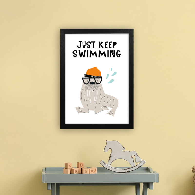 Just Keep Swimming Animal Pop  Art Print by Pixy Paper A3 White Frame