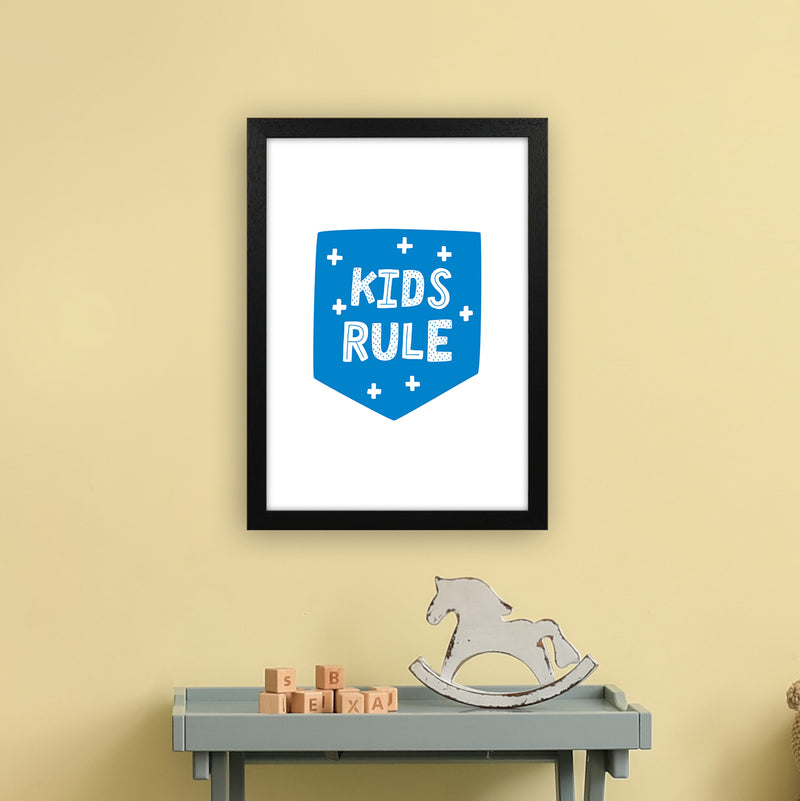 Kids Rule Blue Super Scandi  Art Print by Pixy Paper A3 White Frame