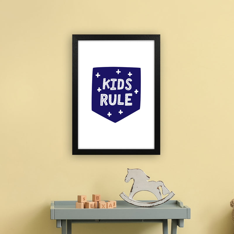 Kids Rule Navy Super Scandi  Art Print by Pixy Paper A3 White Frame