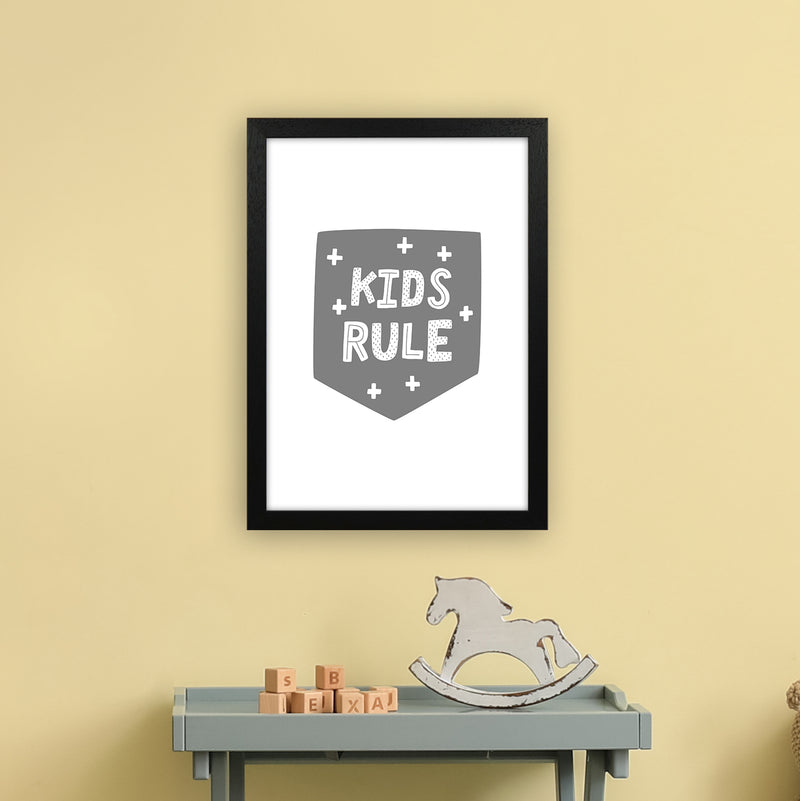 Kids Rule Super Scandi Grey  Art Print by Pixy Paper A3 White Frame