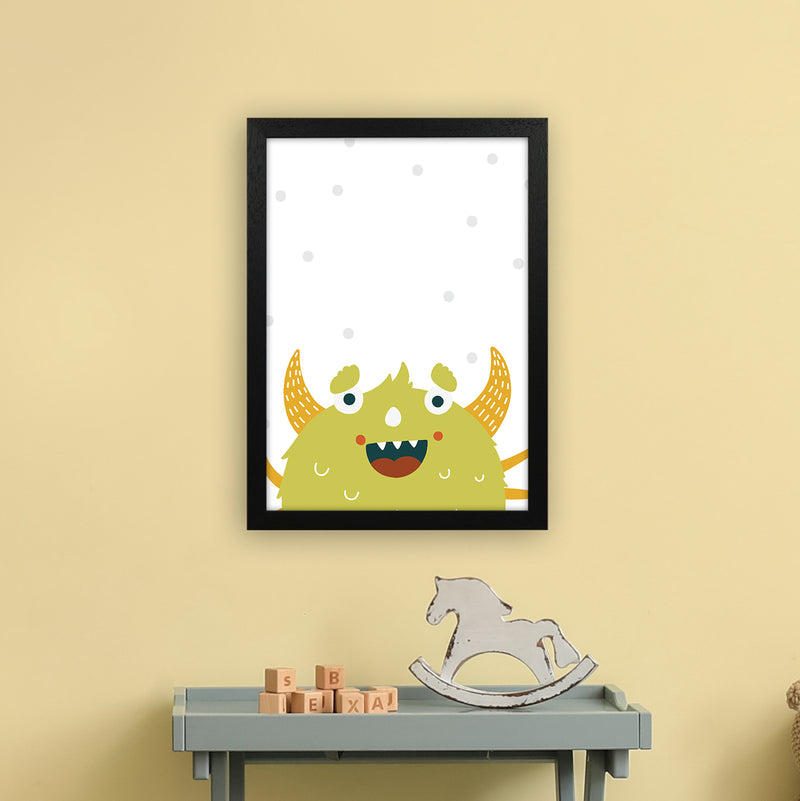 Little Monsters Green Happy  Art Print by Pixy Paper A3 White Frame