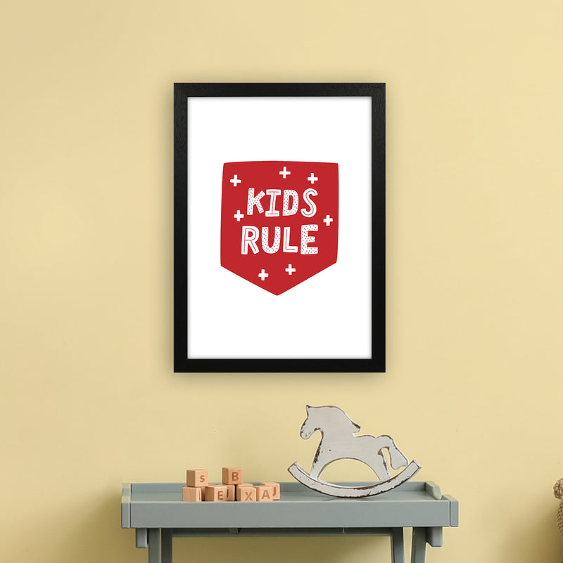 Kids Rule Red Super Scandi  Art Print by Pixy Paper A3 White Frame