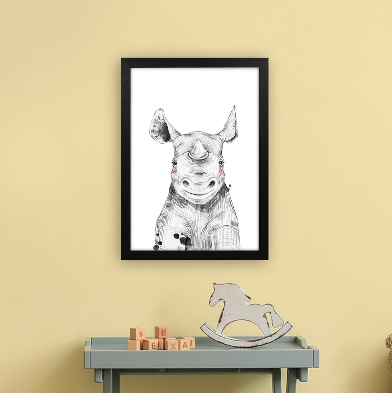 Safari Babies Rhino  Art Print by Pixy Paper A3 White Frame