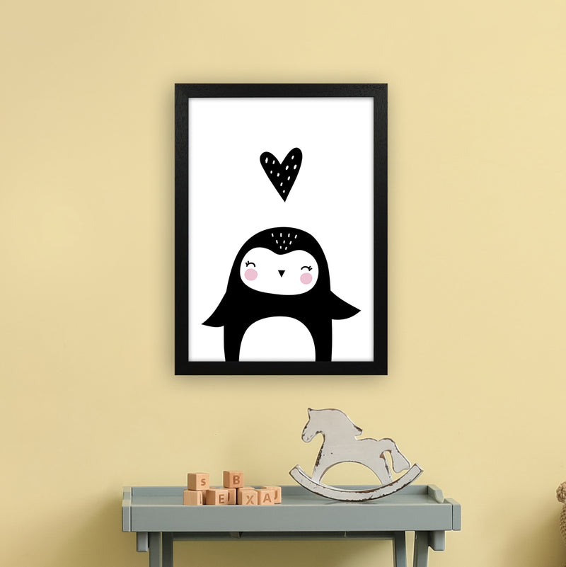 Penguin With Heart  Art Print by Pixy Paper A3 White Frame