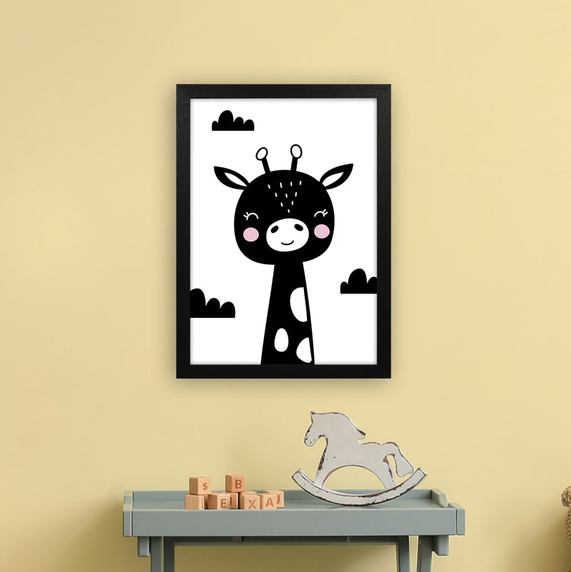 Giraffe Black  Art Print by Pixy Paper A3 White Frame