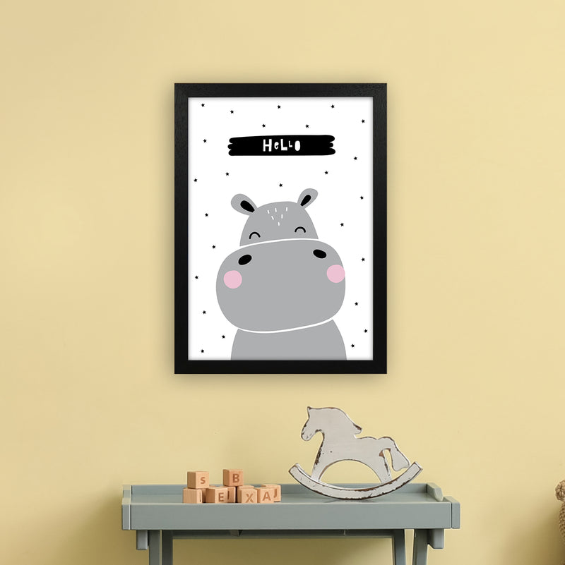 Hello Hippo  Art Print by Pixy Paper A3 White Frame