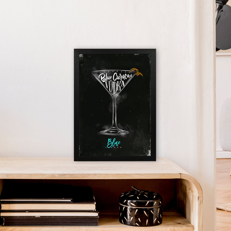 Blue Lagoon Cocktail Black  Art Print by Pixy Paper A3 White Frame