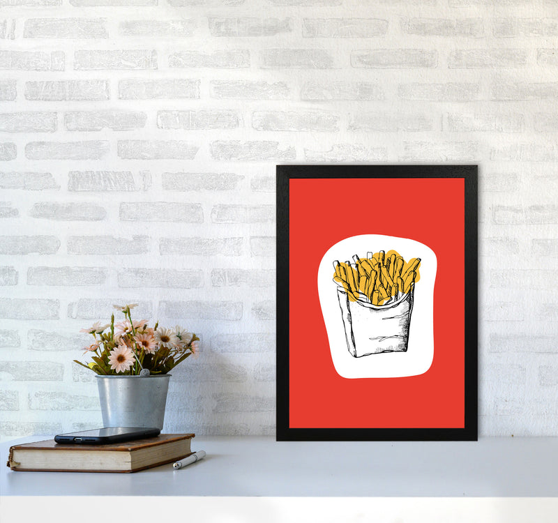 Kitchen Pop Fries Red Art Print by Pixy Paper A3 White Frame