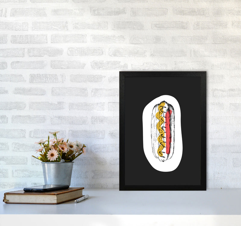 Kitchen Pop Hot Dog Off Black Art Print by Pixy Paper A3 White Frame