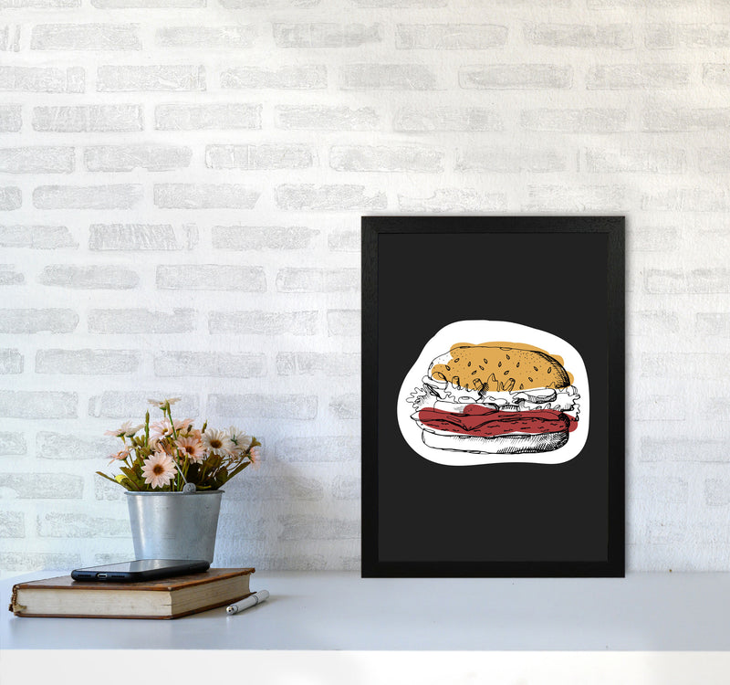 Kitchen Pop Burger Off Black Art Print by Pixy Paper A3 White Frame