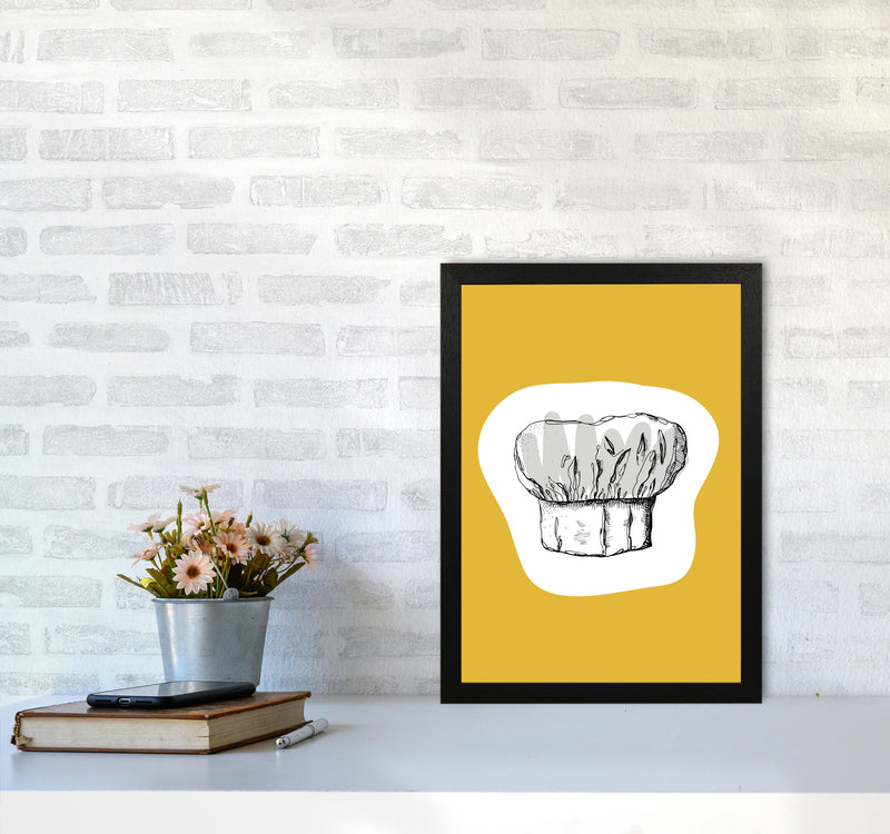 Kitchen Pop Chef's Hat Mustard Art Print by Pixy Paper A3 White Frame