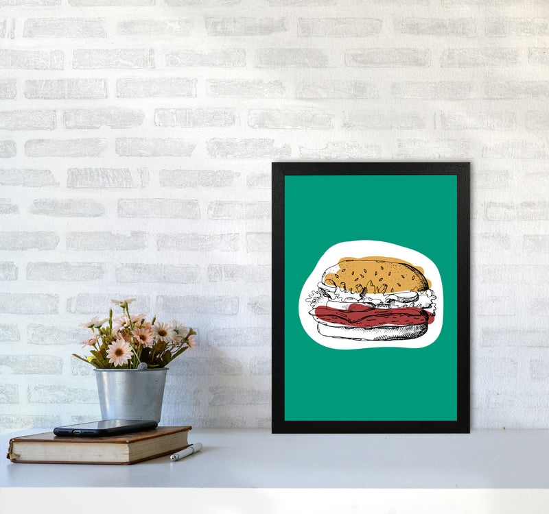 Kitchen Pop Burger Teal Art Print by Pixy Paper A3 White Frame