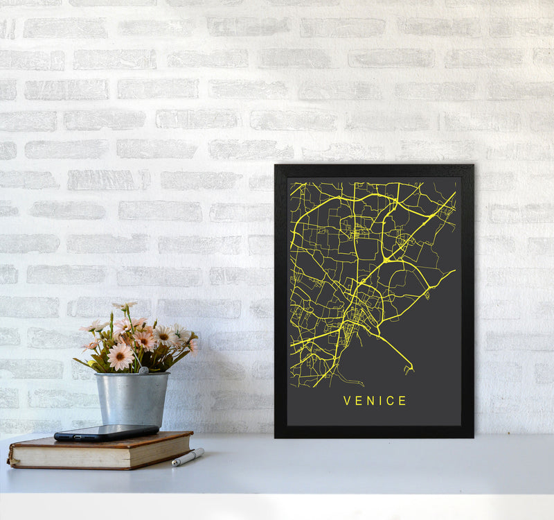 Venice Map Neon Art Print by Pixy Paper A3 White Frame