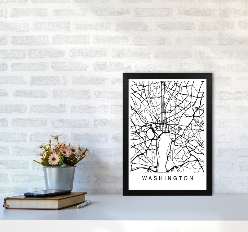 Washington Map Art Print by Pixy Paper A3 White Frame