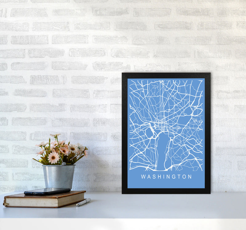 Washington Map Blueprint Art Print by Pixy Paper A3 White Frame