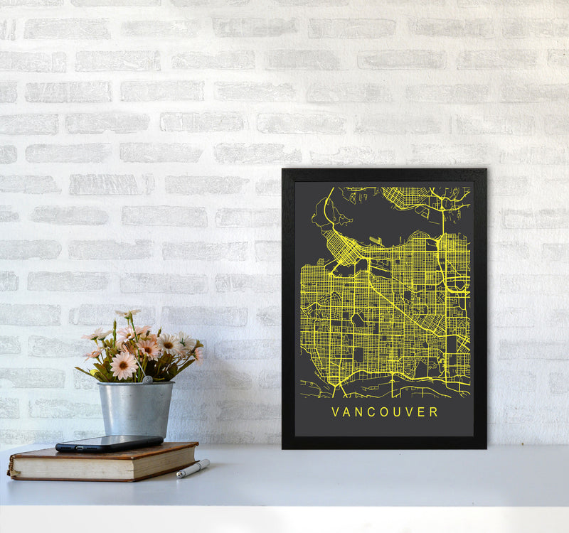 Vancouver Map Neon Art Print by Pixy Paper A3 White Frame