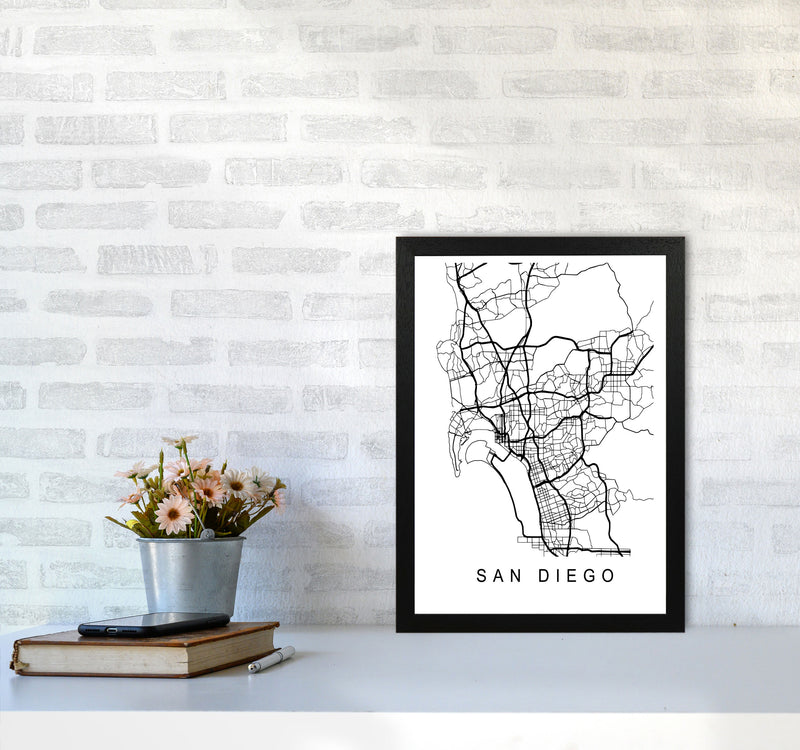 San Diego Map Art Print by Pixy Paper A3 White Frame