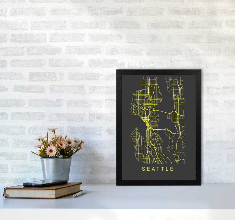Seattle Map Neon Art Print by Pixy Paper A3 White Frame
